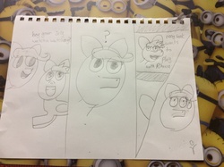 Size: 2592x1936 | Tagged: safe, artist:paper pony artwork, artist:rihanna bell pepper, oc, oc only, oc:green jelly, oc:nosybonk, oc:rihanna bell pepper, big nose, crazy face, faic