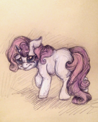 Size: 880x1098 | Tagged: safe, artist:buttersprinkle, sweetie belle, g4, cute, diasweetes, female, floppy ears, looking at you, sad, sadorable, solo, traditional art