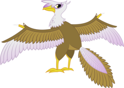 Size: 2559x1826 | Tagged: safe, artist:plone, gilda, archaeopteryx, bird, dinosaur, g4, dinosaurified, female, looking over shoulder, prehistoric, solo, species swap, spread wings, wing claws, wings