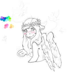 Size: 969x1035 | Tagged: artist needed, safe, pegasus, anthro, floral head wreath, flower, frog (hoof), lineart, underhoof