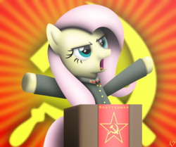 Size: 3000x2510 | Tagged: safe, artist:facelesssoles, fluttershy, g4, communism, female, high res, podium, russian, solo