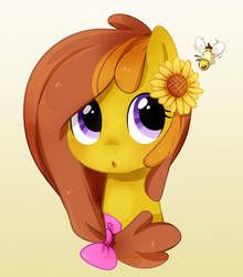 Size: 967x1100 | Tagged: safe, artist:0biter, oc, oc only, oc:honey ella, bee, flower, flower in hair, hair bow, solo, sunflower