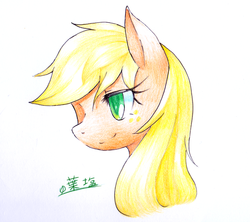 Size: 700x621 | Tagged: safe, artist:hashioaryut, applejack, earth pony, pony, g4, female, hatless, mare, missing accessory, solo, traditional art