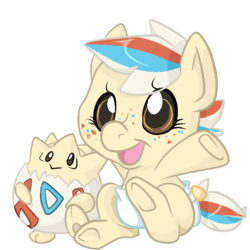 Size: 800x800 | Tagged: safe, artist:paintsplatter, pony, togepi, baby, baby pony, diaper, pokémon, ponified, video game