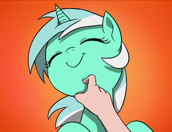 Size: 990x762 | Tagged: safe, artist:doublewbrothers, lyra heartstrings, human, pony, unicorn, g4, chin scratch, cropped, cute, eyes closed, female, happy, humie, lyrabetes, mare, smiling