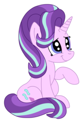 Size: 1936x2892 | Tagged: safe, artist:squipycheetah, starlight glimmer, pony, unicorn, g4, season 6, cute, female, glimmerbetes, happy, new hairstyle, raised hoof, simple background, sitting, smiling, solo, transparent background, vector