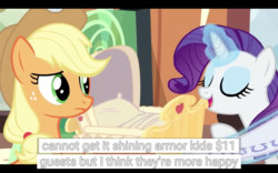 Size: 1920x1200 | Tagged: safe, screencap, applejack, rarity, g4, the crystalling, meme, youtube caption