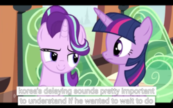 Size: 1920x1200 | Tagged: safe, screencap, starlight glimmer, twilight sparkle, alicorn, pony, g4, the crystalling, female, korea, mare, meme, twilight sparkle (alicorn), youtube caption