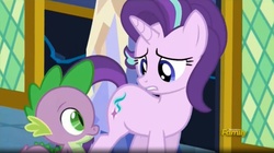Size: 1668x931 | Tagged: safe, screencap, spike, starlight glimmer, g4, the crystalling, discovery family logo