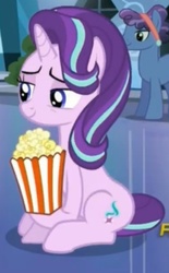 Size: 502x808 | Tagged: safe, screencap, starlight glimmer, g4, the crystalling, cute, food, popcorn, sitting