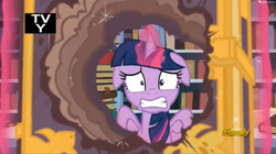 Size: 1657x929 | Tagged: safe, screencap, twilight sparkle, alicorn, pony, g4, my little pony: friendship is magic, the crystalling, book, destroyed, discovery family logo, female, floppy ears, horrified, mare, twilight sparkle (alicorn), we're all doomed