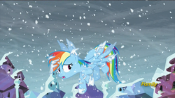 Size: 1920x1080 | Tagged: safe, screencap, rainbow dash, g4, the crystalling, discovery family logo, freezing, snow, snowfall