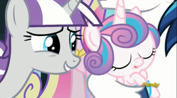 Size: 1677x933 | Tagged: safe, screencap, princess flurry heart, shining armor, twilight velvet, pony, g4, the crystalling, awwing, baby, baby pony, diaper, discovery family logo, female, filly, grandmother and grandchild