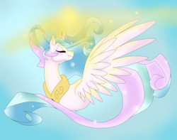 Size: 5000x3939 | Tagged: safe, artist:midnightdream123, princess celestia, g4, absurd resolution, eyes closed, female, magic, solo, spread wings, swanlestia