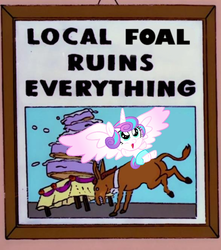 Size: 587x663 | Tagged: safe, princess flurry heart, donkey, g4, the crystalling, evil, evil flurry heart, flurry heart ruins everything, local mare ruins everything, male, meme, parody, that baby sure does love mayhem, the simpsons