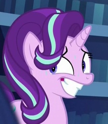 Size: 513x587 | Tagged: safe, screencap, starlight glimmer, pony, unicorn, g4, the crystalling, faic, female, grin, mare, nervous, nervous smile, smiling, solo, sweat