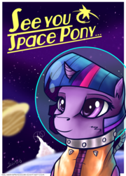 Size: 924x1280 | Tagged: safe, artist:silverhopexiii, twilight sparkle, g4, astronaut, cowboy bebop, female, see you space cowboy, solo, space, space helmet, spacesuit, text, the final frontier