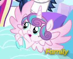 Size: 557x452 | Tagged: safe, screencap, princess cadance, princess flurry heart, shining armor, alicorn, pony, unicorn, g4, the crystalling, animated, baby, cute, diaper, discovery family logo, female, flurrybetes, gif, loop, male, mare, open mouth, perfect loop, solo focus, stallion
