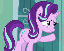 Size: 699x559 | Tagged: safe, screencap, starlight glimmer, pony, unicorn, g4, season 6, the crystalling, animated, cute, female, frown, glimmerbetes, knocking, loop, mare, nose wrinkle, raised hoof, scrunchy face, solo