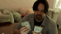 Size: 640x360 | Tagged: safe, human, bronies react, animated, barely pony related, brony history, counting money, gif, irl, irl human, larson you magnificent bastard, loop, m.a. larson, meme, money, perfect loop, photo