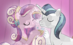 Size: 732x450 | Tagged: safe, screencap, princess cadance, princess flurry heart, shining armor, pony, g4, the crystalling, baby, baby pony, cheeks, diaper, family, father and child, father and daughter, female, hairclip, hug, husband and wife, jewelry, male, mother and child, mother and daughter, regalia, ship:shiningcadance, shipping, straight