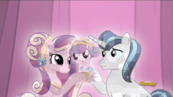 Size: 1092x617 | Tagged: safe, screencap, princess cadance, princess flurry heart, shining armor, crystal pony, pony, g4, the crystalling, baby, crystallized, diaper, discovery family logo, family, father and child, father and daughter, female, hairclip, husband and wife, jewelry, male, mother and child, mother and daughter, regalia, ship:shiningcadance, shipping, straight