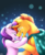 Size: 1280x1575 | Tagged: safe, artist:dragonfoxgirl, starlight glimmer, sunburst, pony, unicorn, g4, the crystalling, blaze (coat marking), cape, cloak, clothes, coat markings, crying, facial markings, female, glasses, male, mare, open mouth, reunion, reunited, ship:starburst, shipping, socks (coat markings), stallion, straight, sunburst's cloak, sunburst's glasses