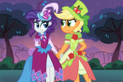 Size: 1500x1000 | Tagged: safe, artist:hybrid-control, applejack, rarity, equestria girls, g4, make new friends but keep discord, clothes, dress, female, gala dress, lesbian, ship:rarijack, shipping