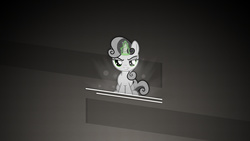 Size: 2560x1440 | Tagged: safe, artist:ext109, artist:lahirien, sweetie belle, g4, grayscale, looking at you, magic, monochrome, simple background, sitting, smirk, vector, wallpaper