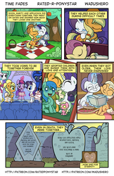 Size: 1280x1978 | Tagged: safe, artist:wadusher0, applejack, fluttershy, princess celestia, princess luna, rarity, twilight sparkle, oc, earth pony, pony, unicorn, comic:time fades, g4, adopted offspring, adoption, comic, death, feels, female, grave, lesbian, mare, marriage, parent:applejack, parent:rarity, parents:rarijack, sad, ship:rarijack, shipping, that escalated quickly, wedding