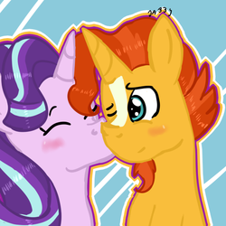 Size: 540x540 | Tagged: safe, artist:apple-jazzy, starlight glimmer, sunburst, g4, the crystalling, blushing, cute, eyes closed, female, kissing, male, ship:starburst, shipping, smiling, straight, wink