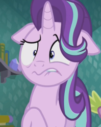 Size: 573x724 | Tagged: safe, screencap, starlight glimmer, g4, my little pony: friendship is magic, the crystalling, disgusted, floppy ears, lip bite