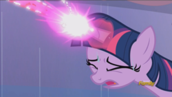 Size: 1440x810 | Tagged: safe, screencap, twilight sparkle, alicorn, pony, g4, my little pony: friendship is magic, the crystalling, discovery family logo, female, magic, magic blast, mare, out of context, sweat, twilight sparkle (alicorn)