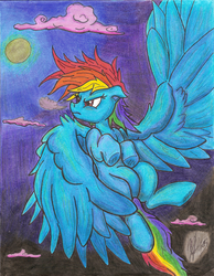 Size: 2550x3290 | Tagged: safe, artist:artponymdp, rainbow dash, g4, cloud, female, flying, high res, solo, traditional art