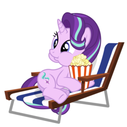 Size: 4000x4000 | Tagged: safe, artist:masem, starlight glimmer, g4, the crystalling, .ai available, absurd resolution, aweeg*, beach, beach chair, chair, dis gon b gud, eating, female, food, popcorn, simple background, solo, transparent background, vector