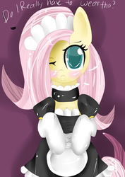 Size: 2480x3507 | Tagged: safe, artist:fladdykin, fluttershy, g4, blushing, clothes, female, high res, looking at you, maid, solo, wink