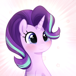 Size: 1000x1000 | Tagged: dead source, safe, artist:0biter, starlight glimmer, pony, unicorn, g4, the crystalling, blushing, cute, daaaaaaaaaaaw, female, glimmerbetes, horn, mare, smiling, solo, weapons-grade cute