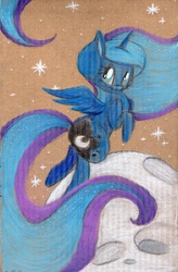 Size: 1622x2477 | Tagged: safe, artist:cutepencilcase, princess luna, g4, cardboard, female, moon, solo, traditional art