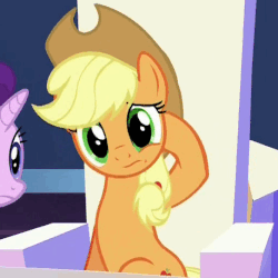 Size: 458x458 | Tagged: safe, screencap, applejack, pony, g4, the crystalling, animated, female, offscreen character, perfect loop, scratching, solo focus