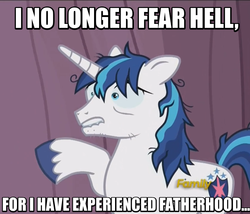 Size: 691x591 | Tagged: safe, screencap, shining armor, g4, the crystalling, cracked armor, discovery family logo, dishevelled, image macro, lip bite, male, meme, solo