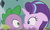 Size: 719x437 | Tagged: safe, screencap, spike, starlight glimmer, dragon, pony, unicorn, g4, season 6, the crystalling, boop, crystal empire, discovery family logo, duo, duo male and female, female, male, noseboop, out of context, scrunchy face, shipping fuel, wingless spike