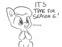 Size: 570x432 | Tagged: safe, artist:tjpones, oc, oc only, oc:tjpones, earth pony, pony, black and white, ear fluff, eeee, grayscale, grin, male, monochrome, simple background, sitting, smiling, solo, stallion, white background