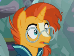 Size: 668x500 | Tagged: safe, screencap, sunburst, pony, unicorn, g4, the crystalling, animated, cloak, clothes, frown, funny, glasses, male, shocked, solo, stallion, sunburst's cloak, sunburst's glasses, wide eyes