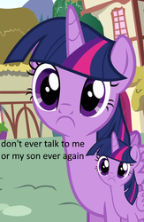 Size: 427x655 | Tagged: safe, edit, screencap, twilight sparkle, alicorn, pony, g4, pinkie pride, :c, animation error, don't talk to me or my son ever again, female, frown, mare, meme, twilight sparkle (alicorn), wrong gender