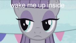 Size: 480x270 | Tagged: safe, edit, edited screencap, screencap, maud pie, earth pony, pony, g4, season 6, the gift of the maud pie, animated, bring me to life, caption, evanescence, female, gif, meme, solo, song reference