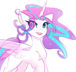 Size: 1089x1031 | Tagged: safe, artist:sugarberry, princess flurry heart, alicorn, pony, g4, eye clipping through hair, eyebrows, eyebrows visible through hair, female, flowing mane, older, older flurry heart, open mouth, open smile, simple background, smiling, solo, sparkles, spread wings, white background, wings
