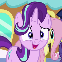 Size: 432x432 | Tagged: safe, screencap, fluttershy, rarity, starlight glimmer, twilight sparkle, alicorn, pony, unicorn, g4, season 6, the crystalling, animated, cropped, cute, female, gif, glimmerbetes, laughing, mare, nervous, open mouth, twilight sparkle (alicorn)