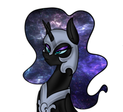 Size: 800x728 | Tagged: safe, artist:xxmarkingxx, nightmare moon, g4, female, frown, galaxy mane, glare, grumpy, portrait, simple background, sitting, solo, transparent background