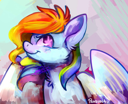 Size: 2752x2230 | Tagged: safe, artist:ablackspiritwolf, rainbow dash, pegasus, pony, g4, cheek fluff, chest fluff, female, high res, mare, signature, smiling, smirk, solo, spread wings, starry eyes, wingding eyes, wings