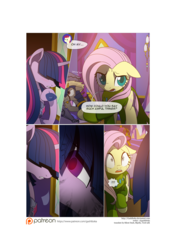 Size: 3541x5016 | Tagged: safe, artist:gashiboka, fluttershy, roseluck, twilight sparkle, oc, oc:silent dash, alicorn, pegasus, pony, comic:recall the time of no return, g4, comic, iron wolf, patreon, patreon logo, this will end in tears and/or death, twilight sparkle (alicorn), tyrant sparkle, you dun goofed